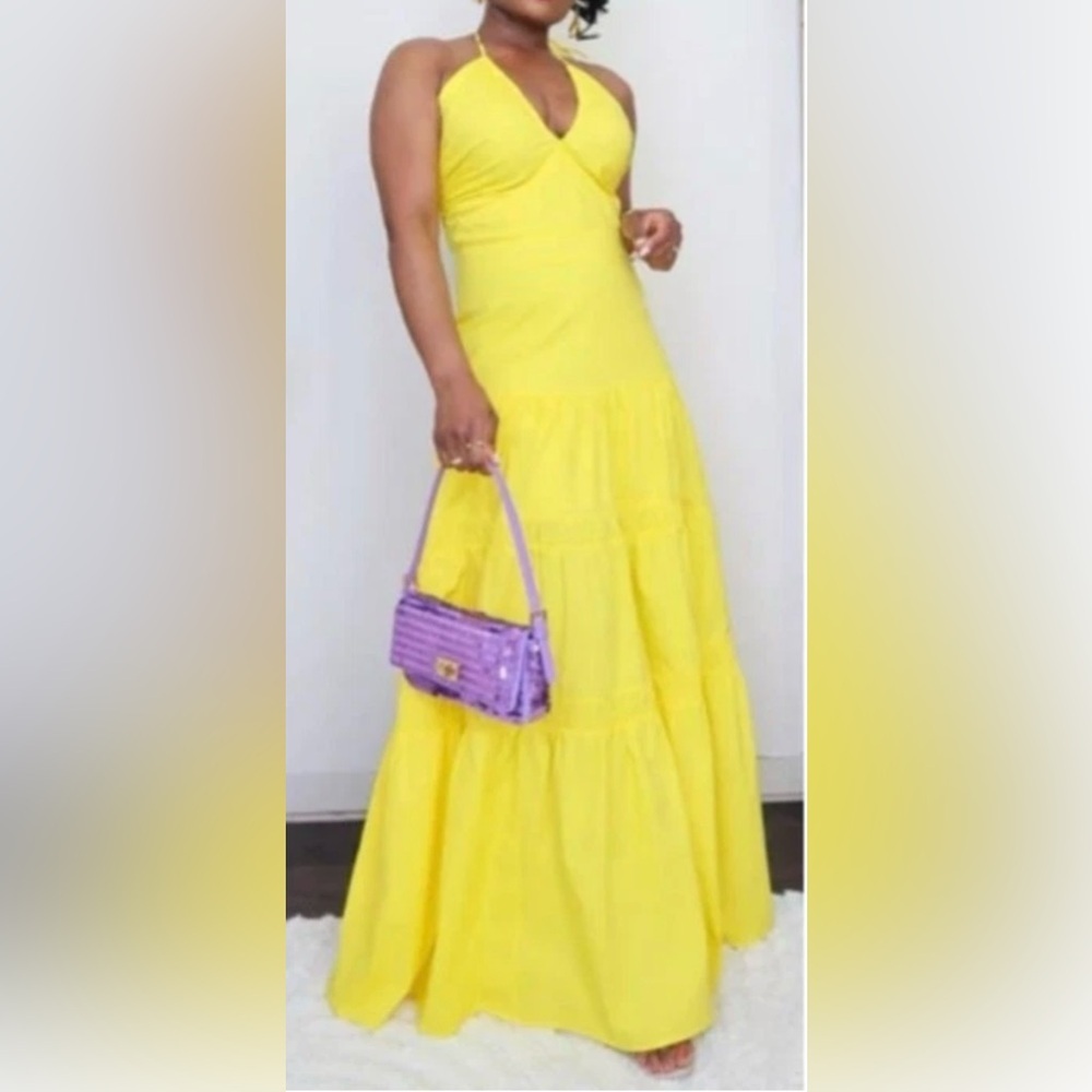 Prabal Gurung for JC Penny yellow tiered halter maxi dress, size 18 - Picture 2 of 10